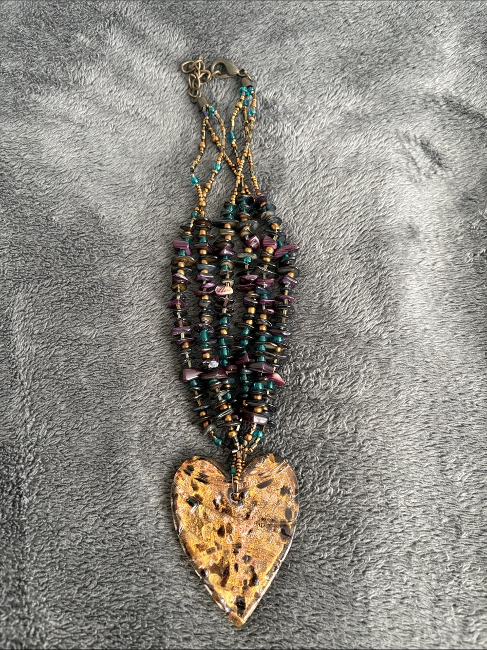 Multi-Color Necklace with Gold Heart Pendant
